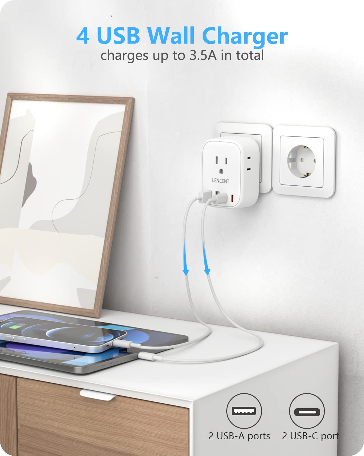 LENCENT dual USB-C and USB-A charging options.