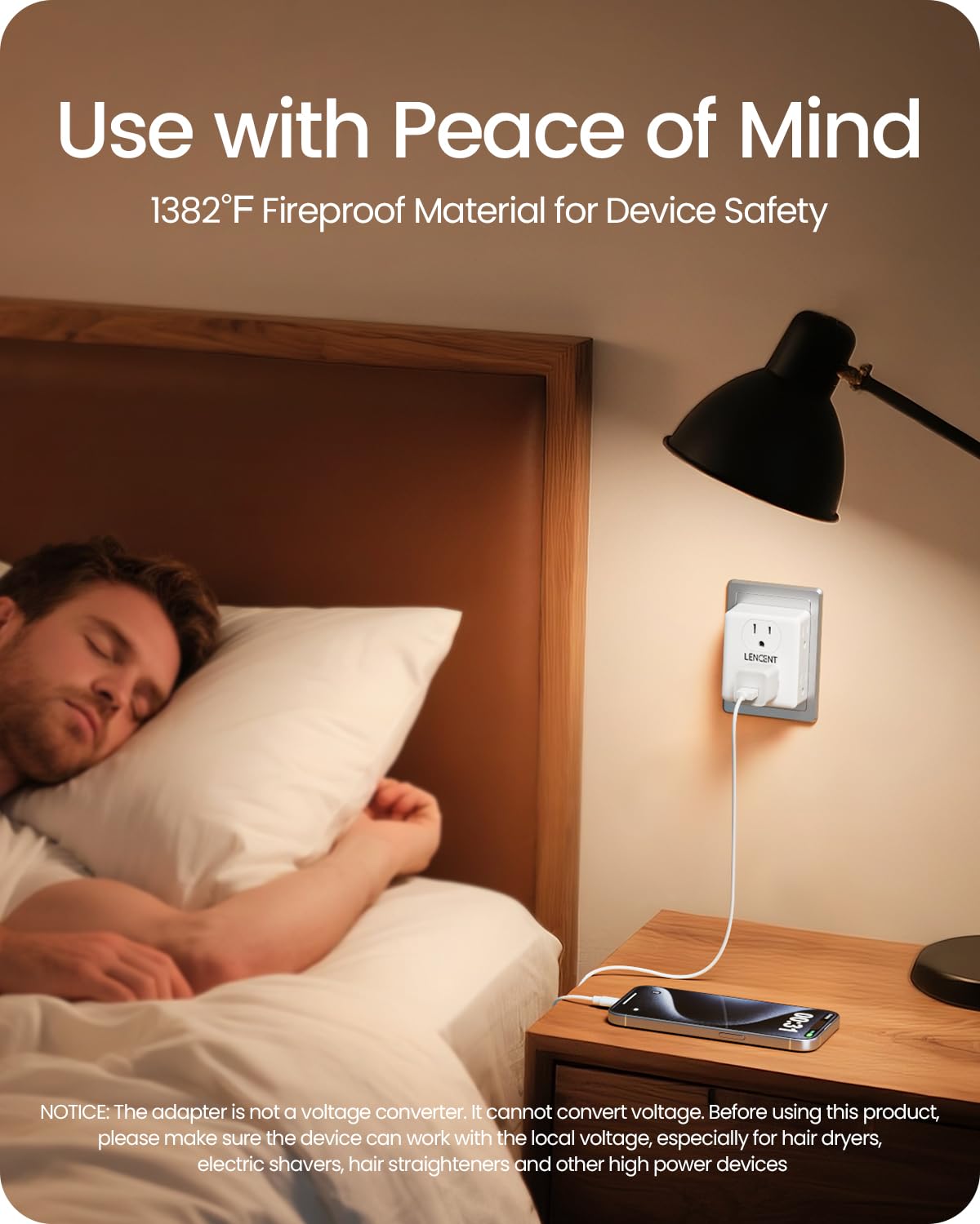 LENCENT easy-to-install adapter suits old houses with non-grounded outlets