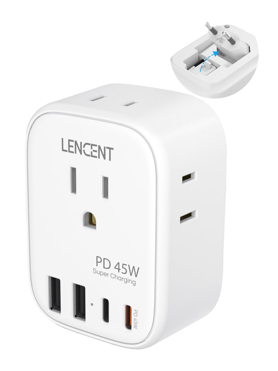 LENCENT European travel plug adapter with foldable design for easy packing.