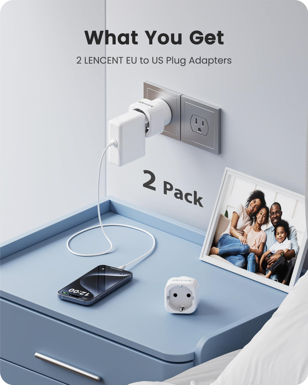 LENCENT Europe-to-US adapter connects devices abroad with reliable safety features.