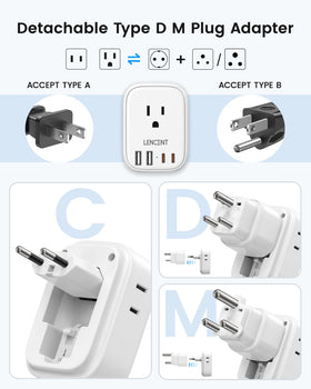 LENCENT adapter with detachable Type M plug for Africa versatility