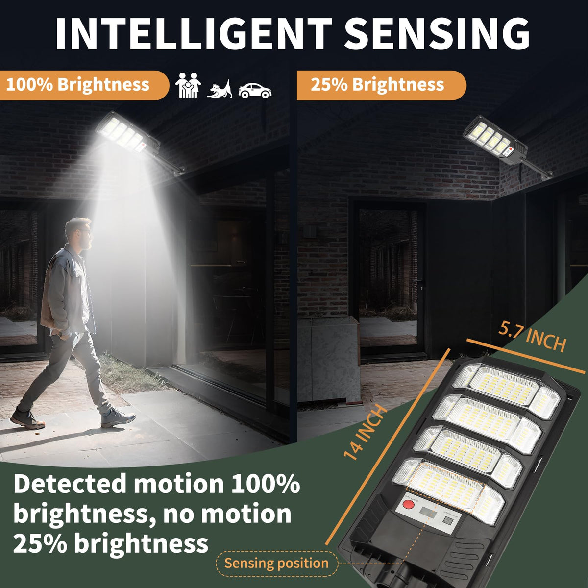 Lendro Solar Flood Light motion sensor detects activity up to 26 feet