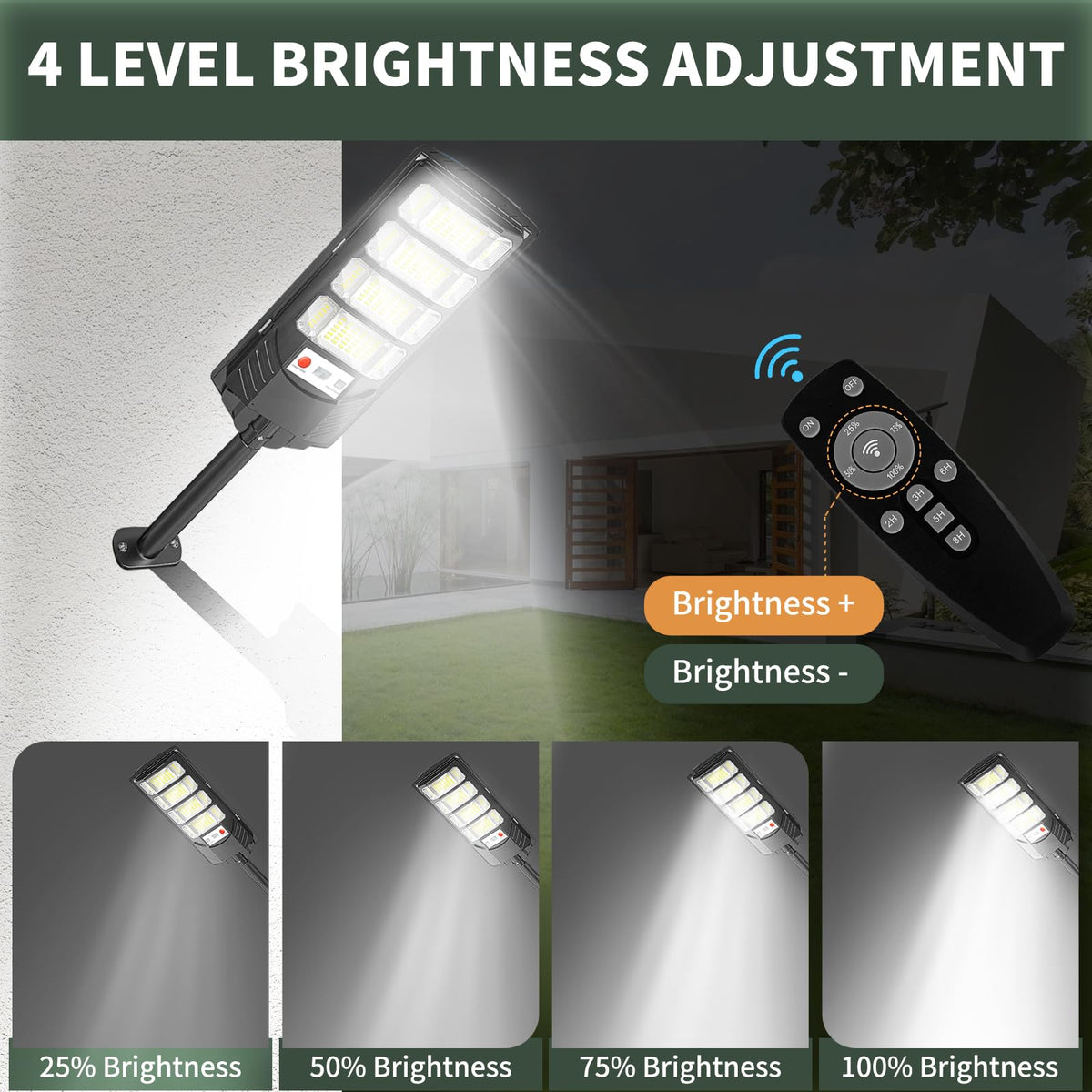 Lendro Solar Flood Light dusk-to-dawn illumination on driveway at night