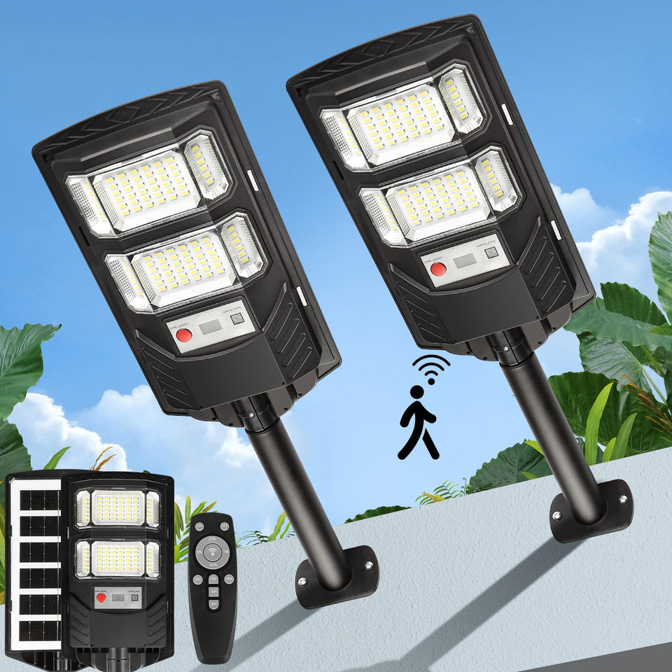 Lendro Solar Street Light 2-Pack front view for bright outdoor illumination.