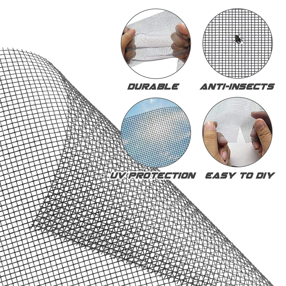 Fiberglass screen mesh from Lengtimo cut to fit openings.
