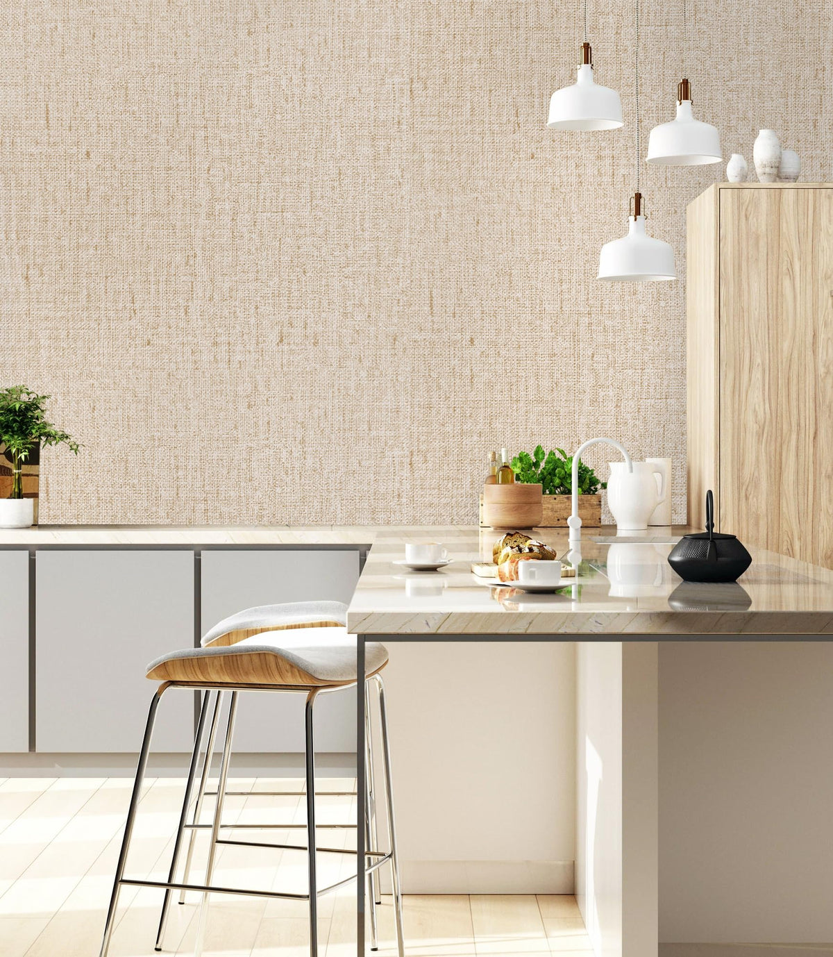 Lenify bedroom wall application idea with neutral linen texture