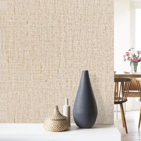 Lenify beige grasscloth application close-up demonstrating peel-and-stick ease