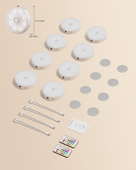 LENOMA puck light mounts without tools using magnetic sheet for flexible placement.