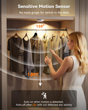 LENOMA motion-sensor puck light illuminates pantry hands-free in low light.
