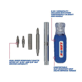 Lenox 9-In-1 screwdriver shaft stores bits for easy access.