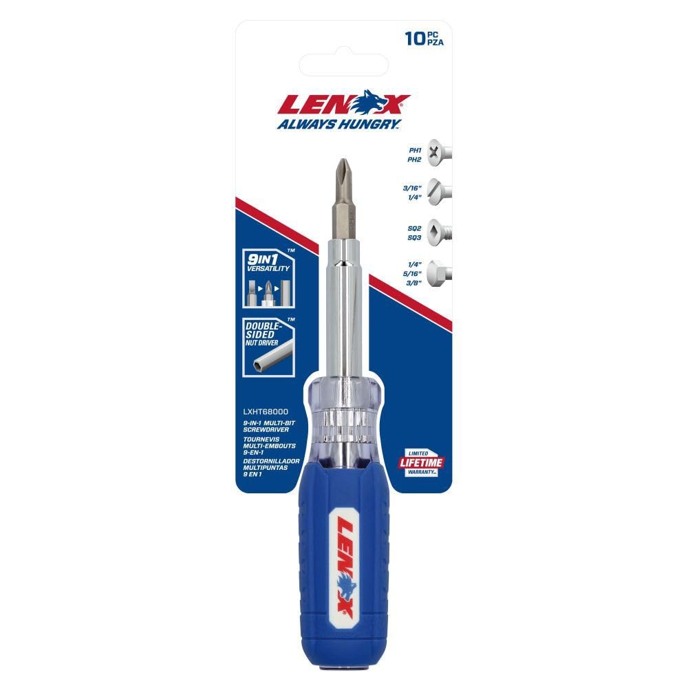 Lenox 9-In-1 screwdriver in use, switching bits for a task.