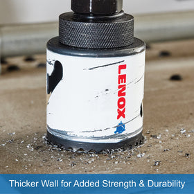 Lenox bi-metal tooth geometry enhances durability and metal cutting efficiency.
