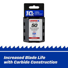 Lenox carbide blade edge maintaining sharpness during first-cut performance.