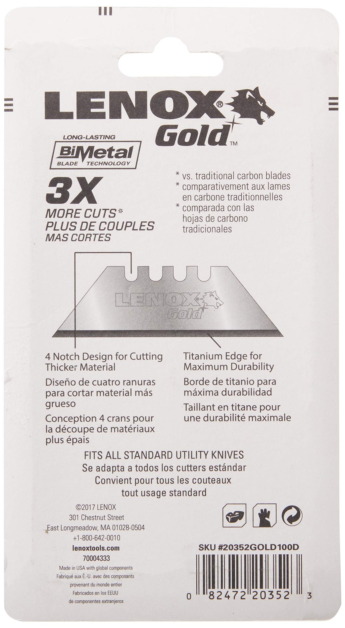 Lenox Gold shatterproof bi-metal blades resist bending for safer use.