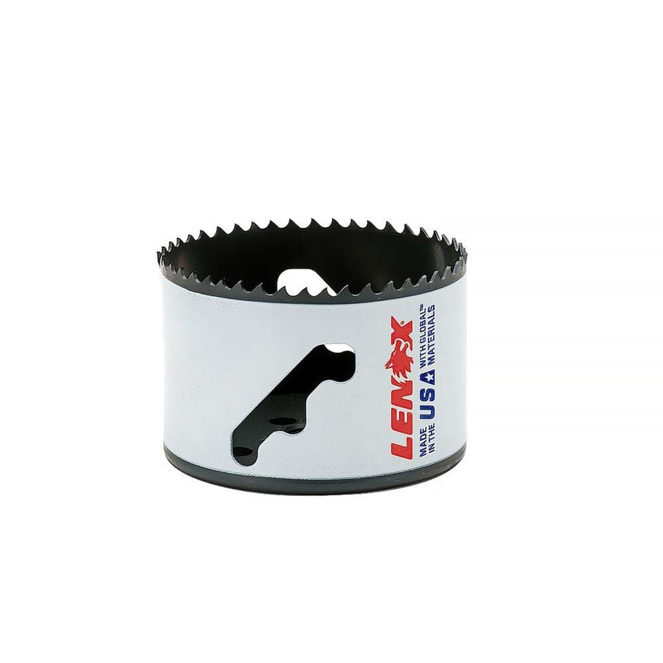 Lenox Tools bi-metal speed-slot hole saw 3-inch front view for fast metal cutting.