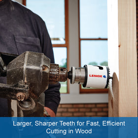 Lenox Bi-Metal hole saw with thicker walls increases durability during drilling.