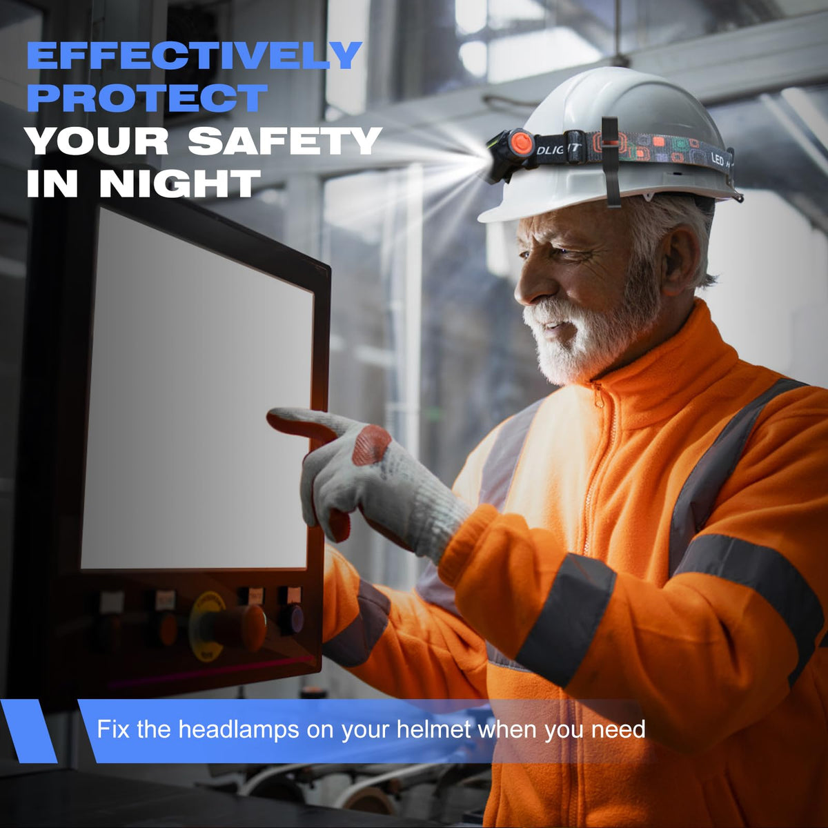 Lenporl hard hat light clip on-headlamp shows hands-free work flexibility.