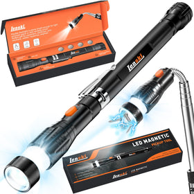 Lenski flexible magnetic pickup tool with LED extends into tight spaces for easier pickup.