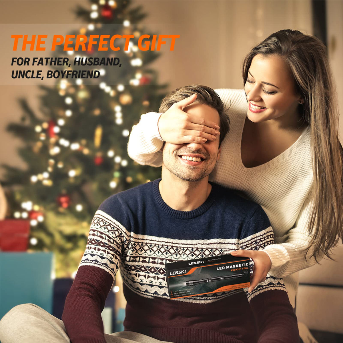 Lenski gift box includes LED tool and batteries for convenient gifting.