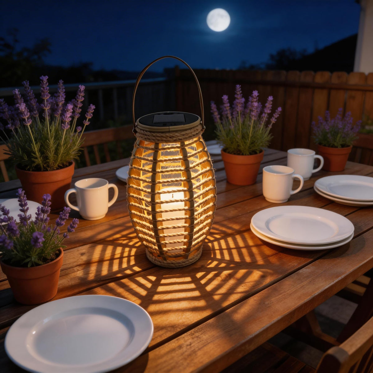 LEOKED premium PP+PE lantern with khaki color and rattan wrap.