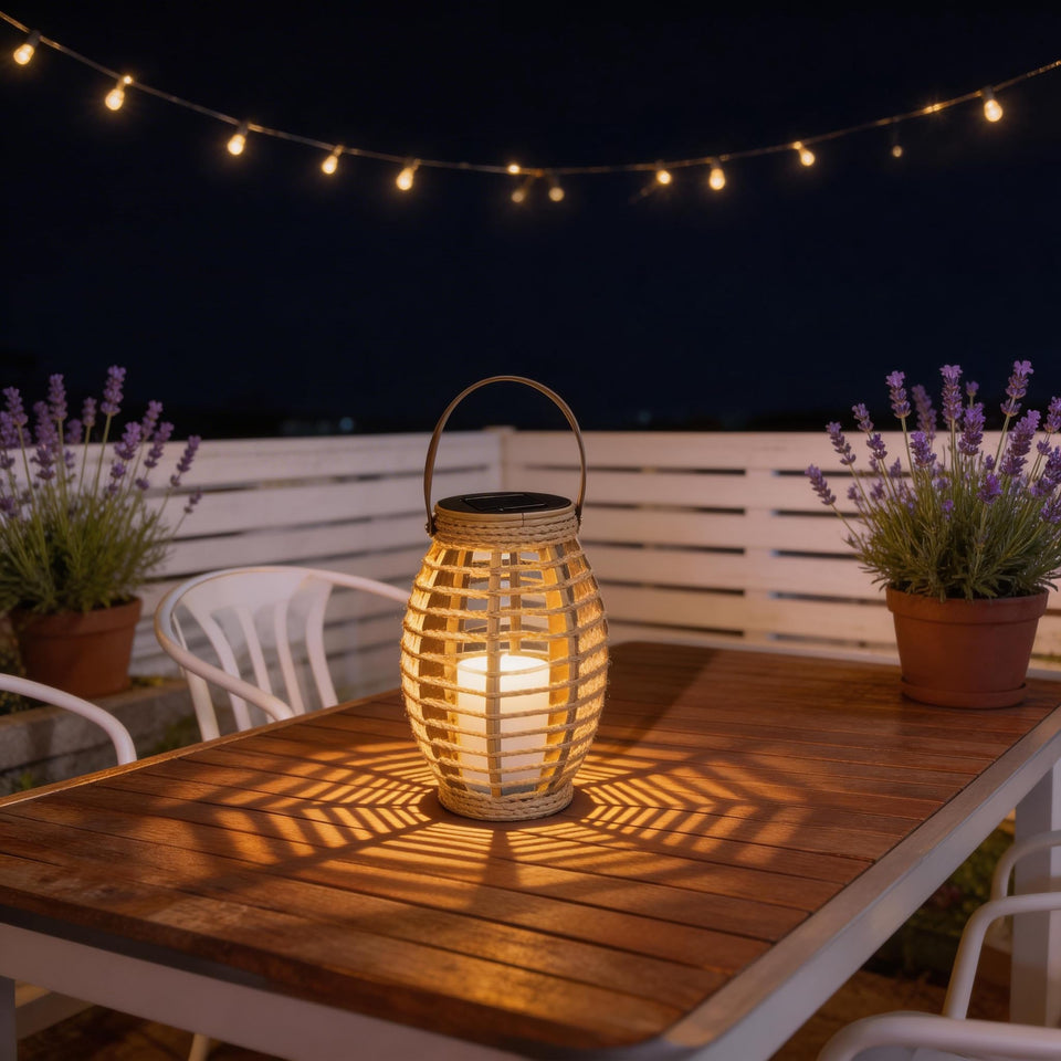 LEOKED solar lantern olive-shaped with handle, ideal for tabletop ambiance.
