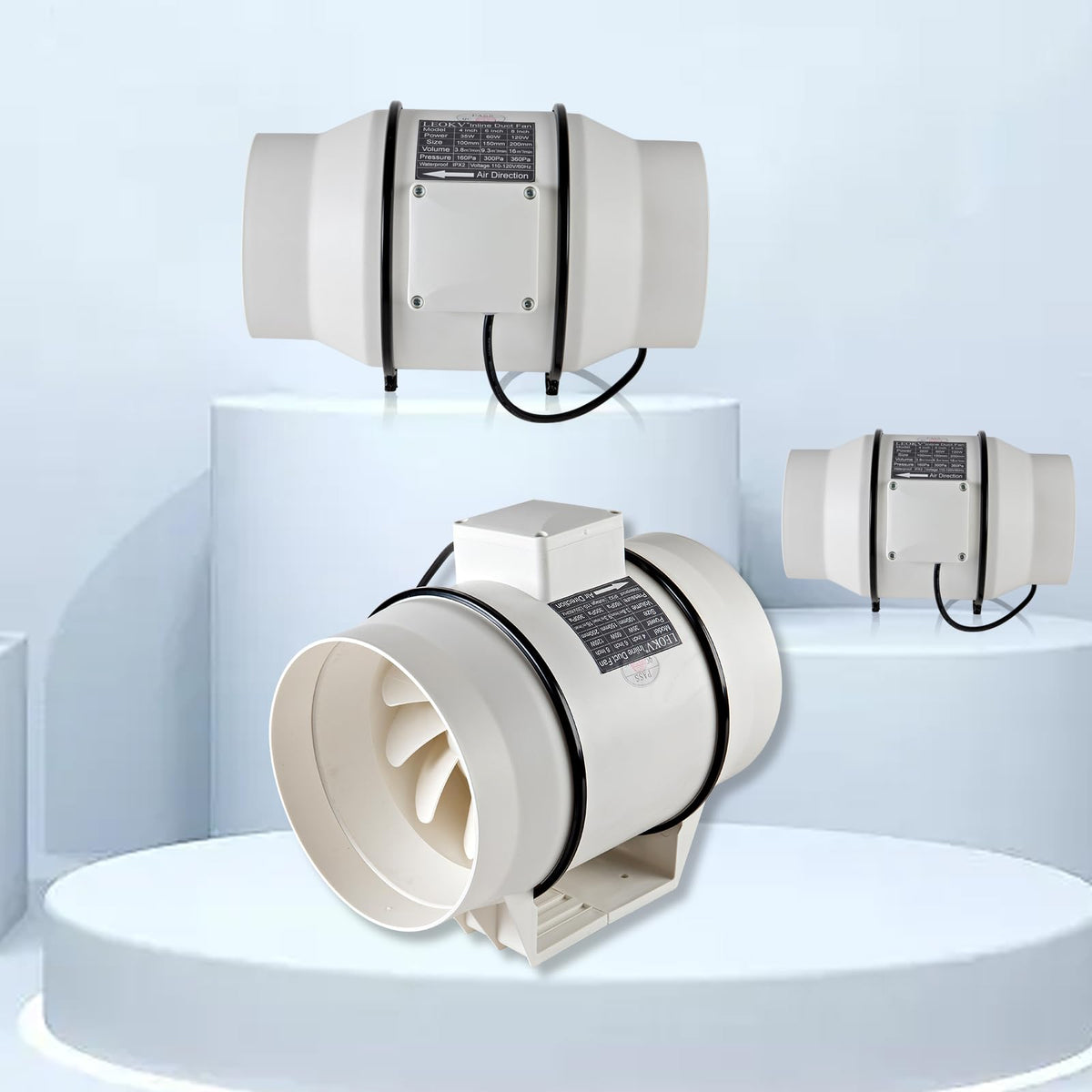 LEOKV exhaust fan inline duct assembly illustrating easy 6-inch duct integration