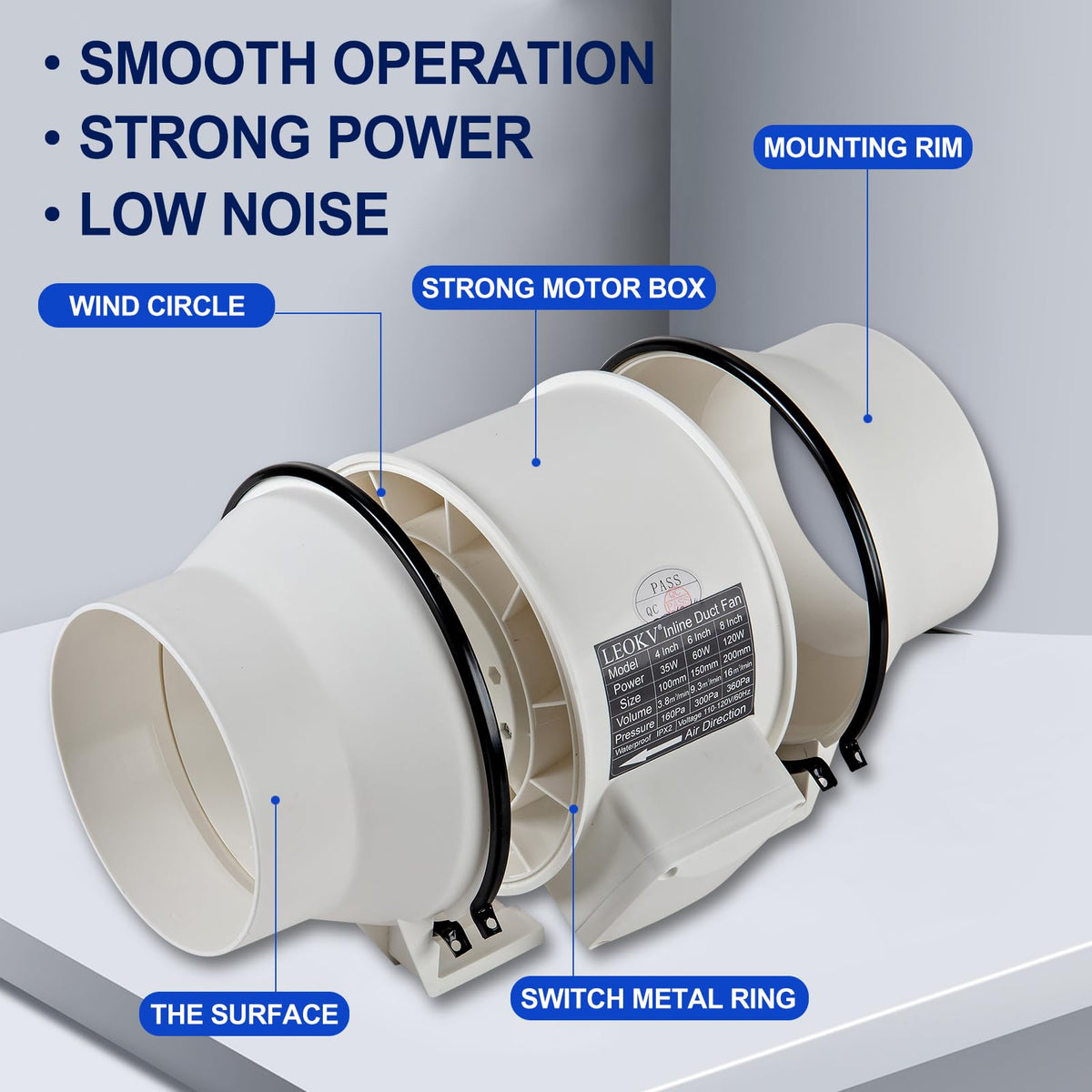 LEOKV mixed-flow technology improves air movement and quieter operation