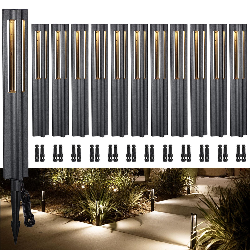 LEONLITE 12-pack path lights front view provides inviting ambient pathway illumination
