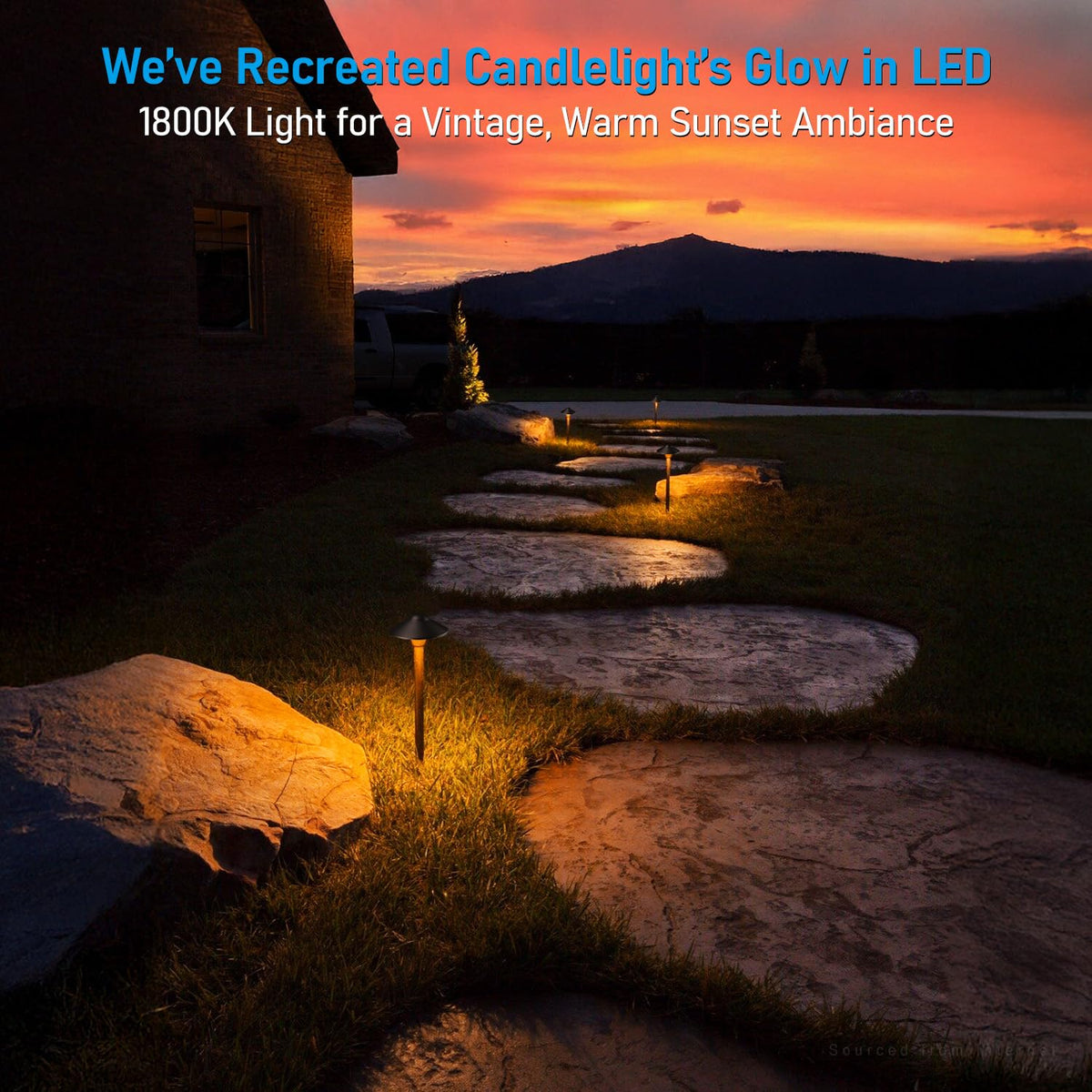 LEONLITE 1800K warm glow adds candle-like ambiance along paths.