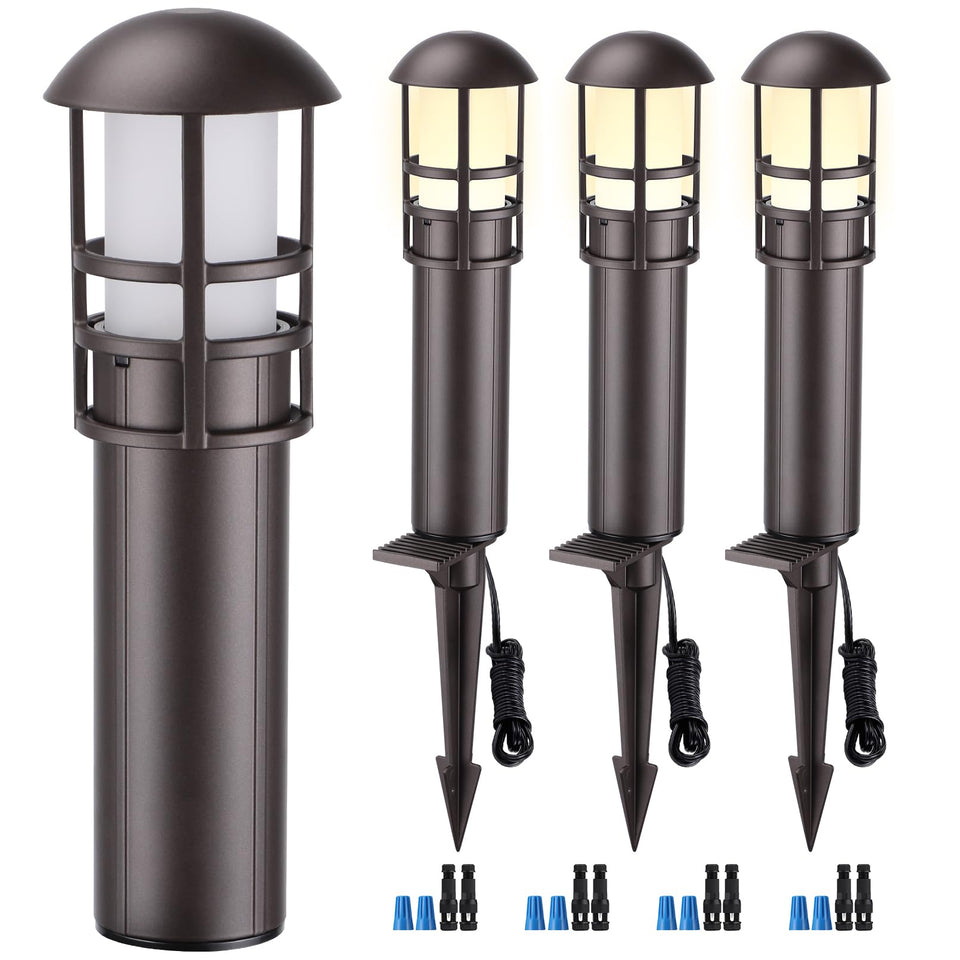 LEONLITE bronze pathway light, front view showing warm 3000K illumination.