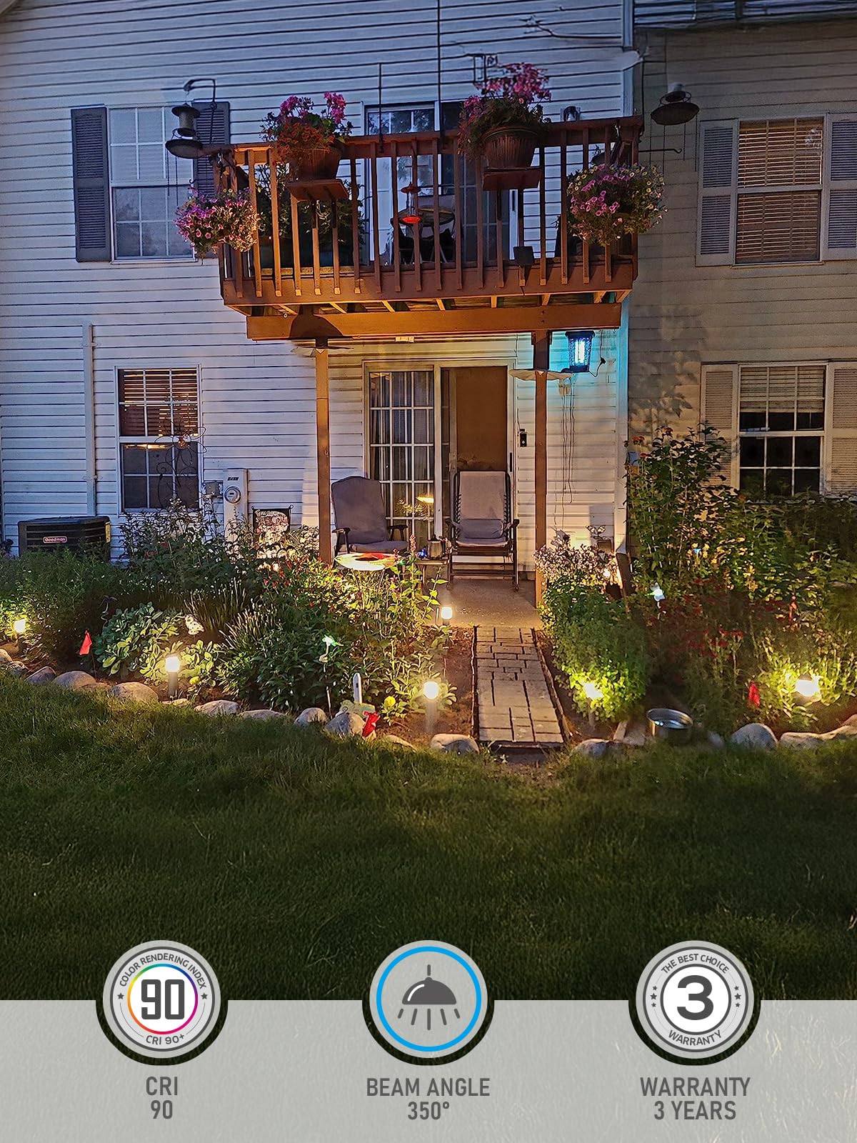 LEONLITE bronze pathway light, side view with even lighting across borders.