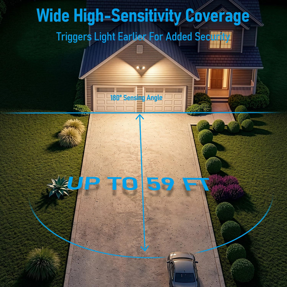 LEONLITE COB LED security light in dusk-to-dawn mode lighting a porch