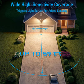 LEONLITE COB LED security light in dusk-to-dawn mode lighting a porch