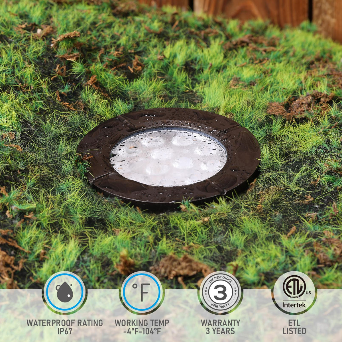 LEONLITE Dia. 4-Inch well light 1800K warm glow ideal for retro garden ambiance.