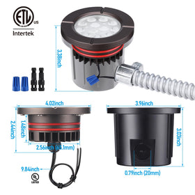 LEONLITE Dia. 4-Inch well light 12-24V compatibility for flexible low-voltage setups.