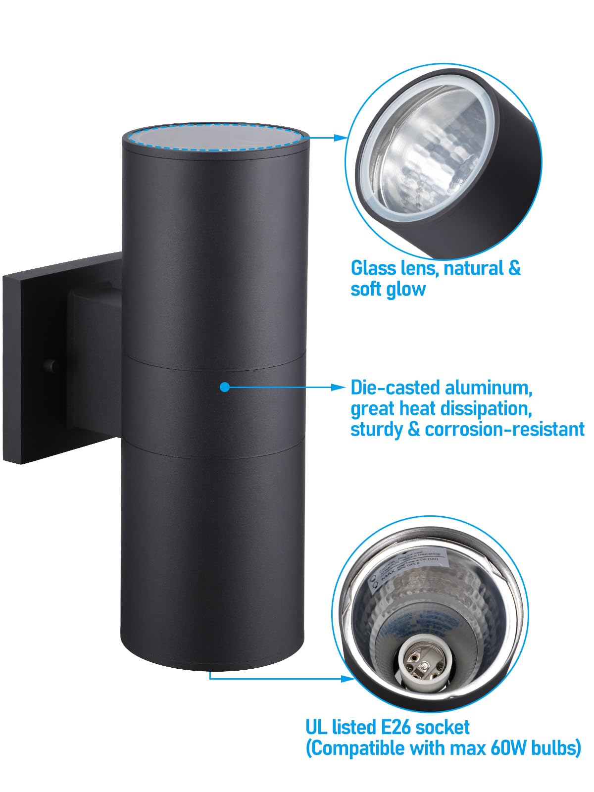 LEONLITE E26 base wall light suitable for porch or garage illumination.