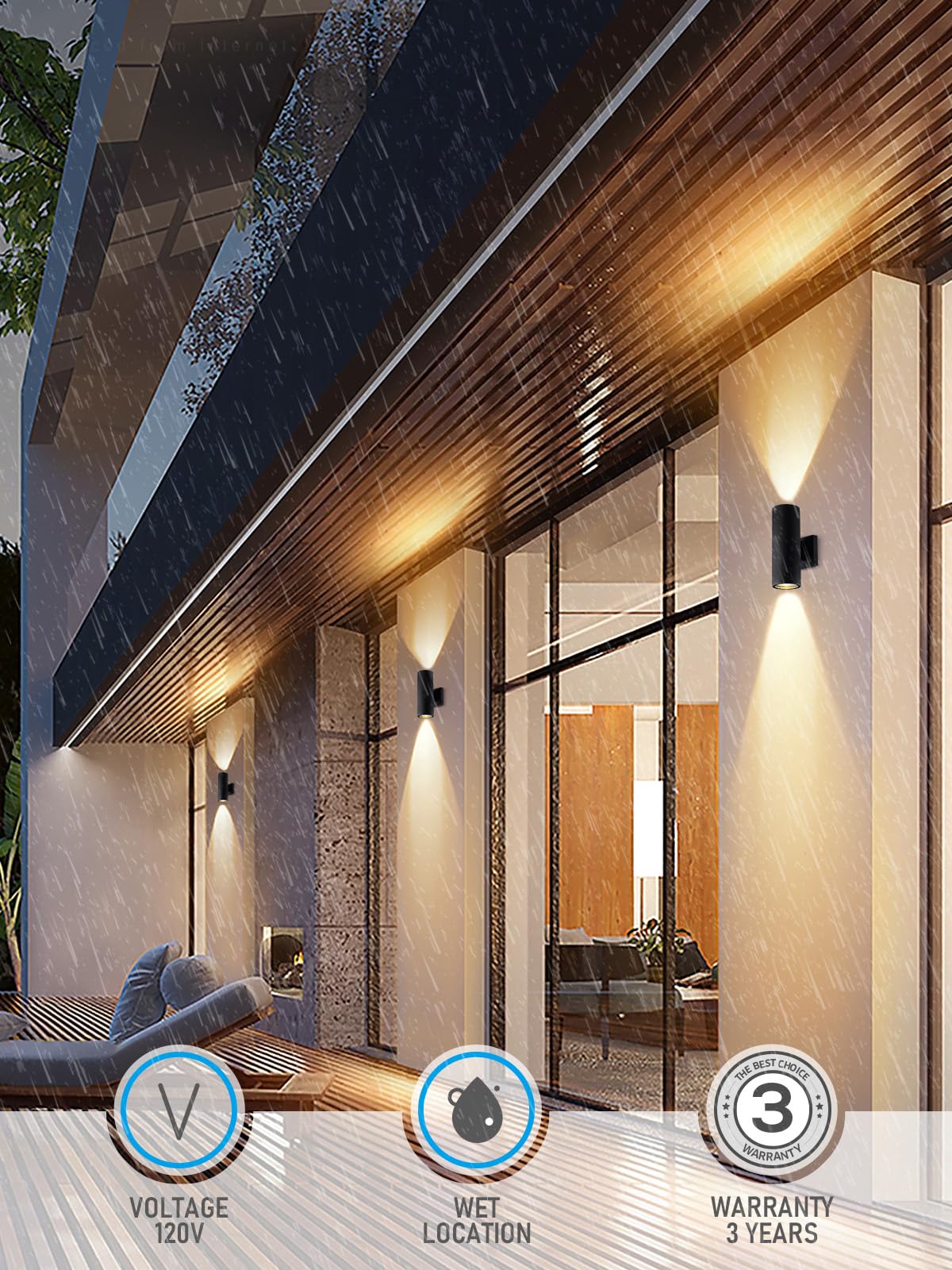 LEONLITE easy-install wall light showing three-step mounting concept.