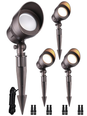LEONLITE landscape spotlight front view with subtle pathway lighting for safety