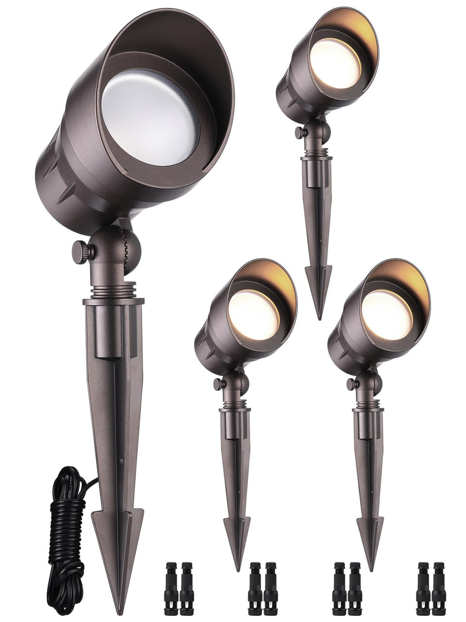 LEONLITE landscape spotlight front view with subtle pathway lighting for safety