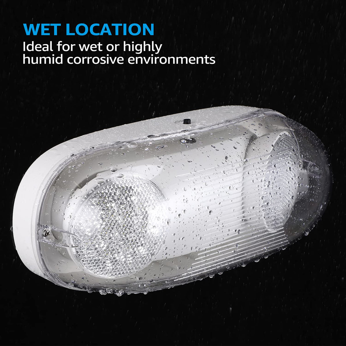 LEONLITE LED emergency light back view highlighting IP65 seal for outdoor use