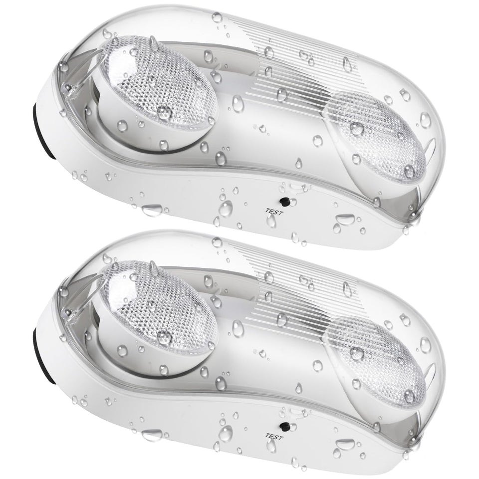 LEONLITE LED emergency light front view with two adjustable heads for wide coverage