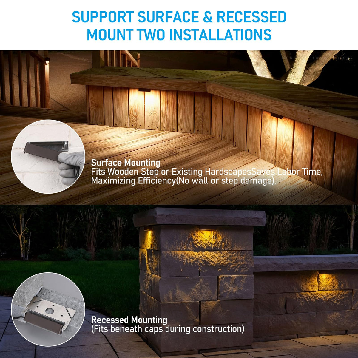 LEONLITE surface-mount outdoor light for easy deck integration.