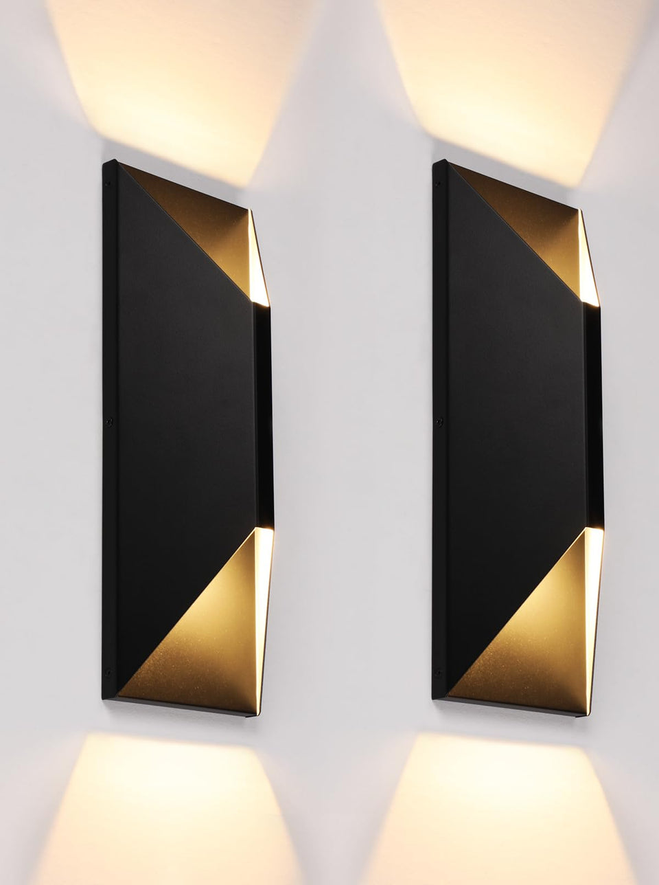 LEONLITE up-down wall light front view shows modern square-diamond design and balanced illumination.