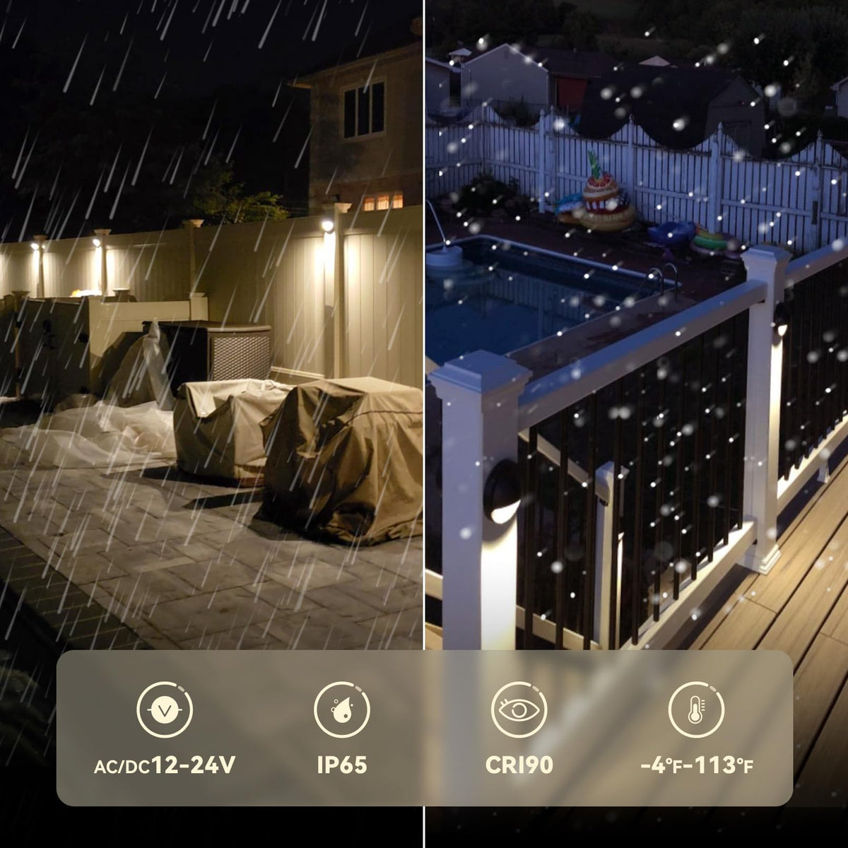 LEONLITE warm 1800K option creates candle-like ambience outdoors.