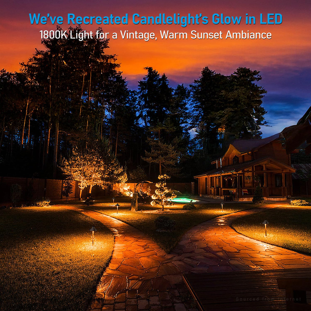 LEONLITE 1800K warm option creates candle-like ambiance in outdoor spaces.