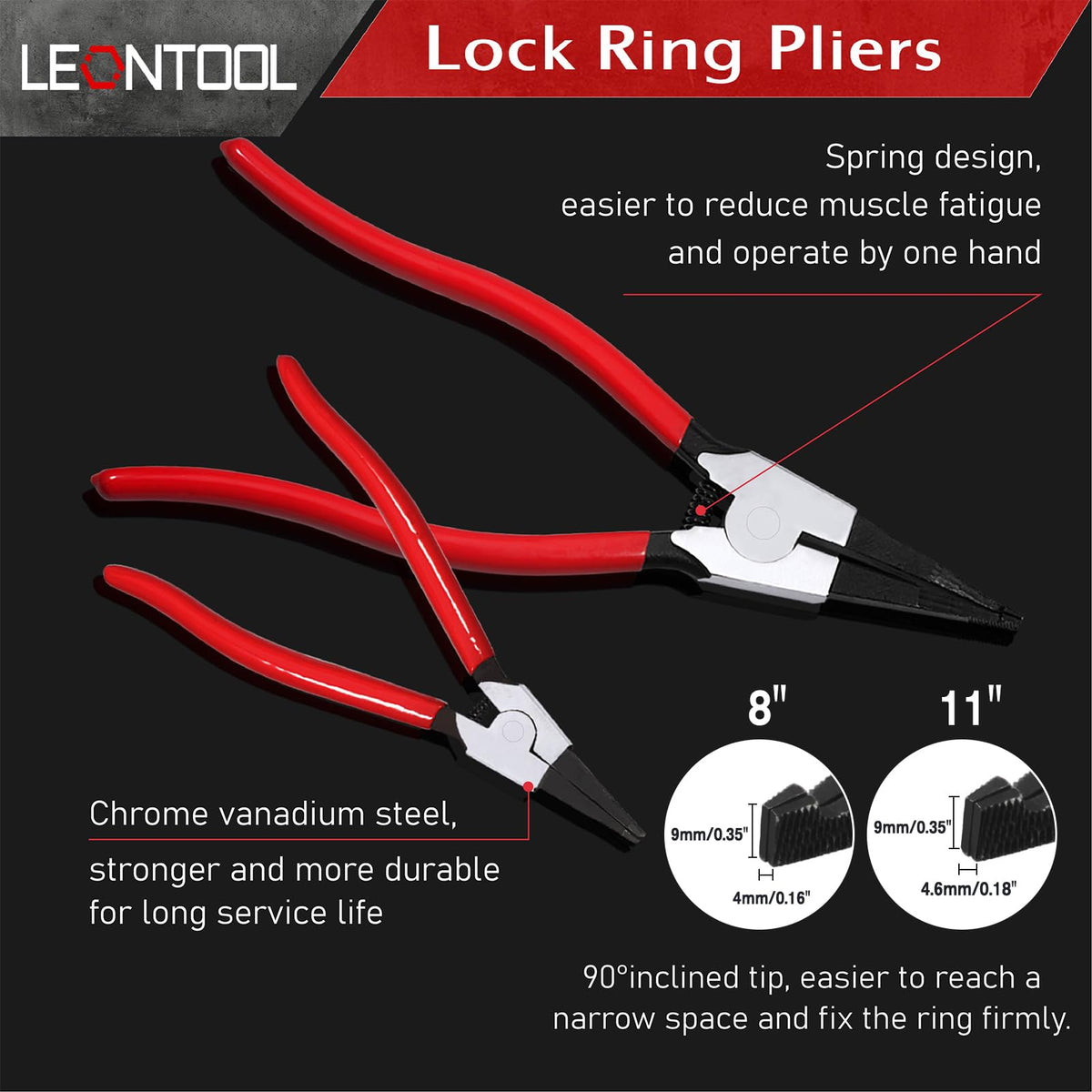 LEONTOOL 11-inch lock ring pliers reach tight areas in transmissions