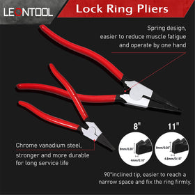 LEONTOOL 11-inch lock ring pliers reach tight areas in transmissions