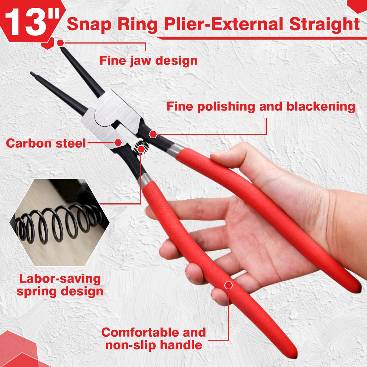 LEONTOOL external circlip pliers designed for smooth removal in tight spaces.