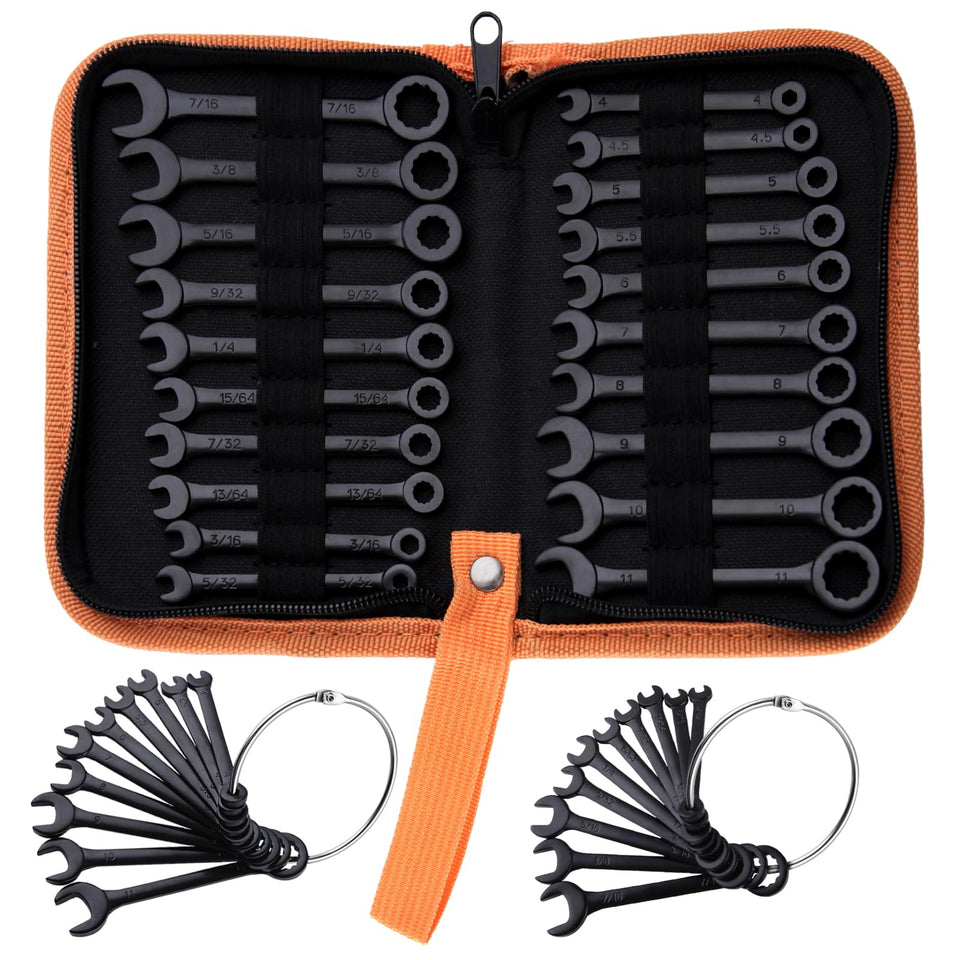 LEONTOOL mini wrench set with open and box ends for versatile tight-space work.