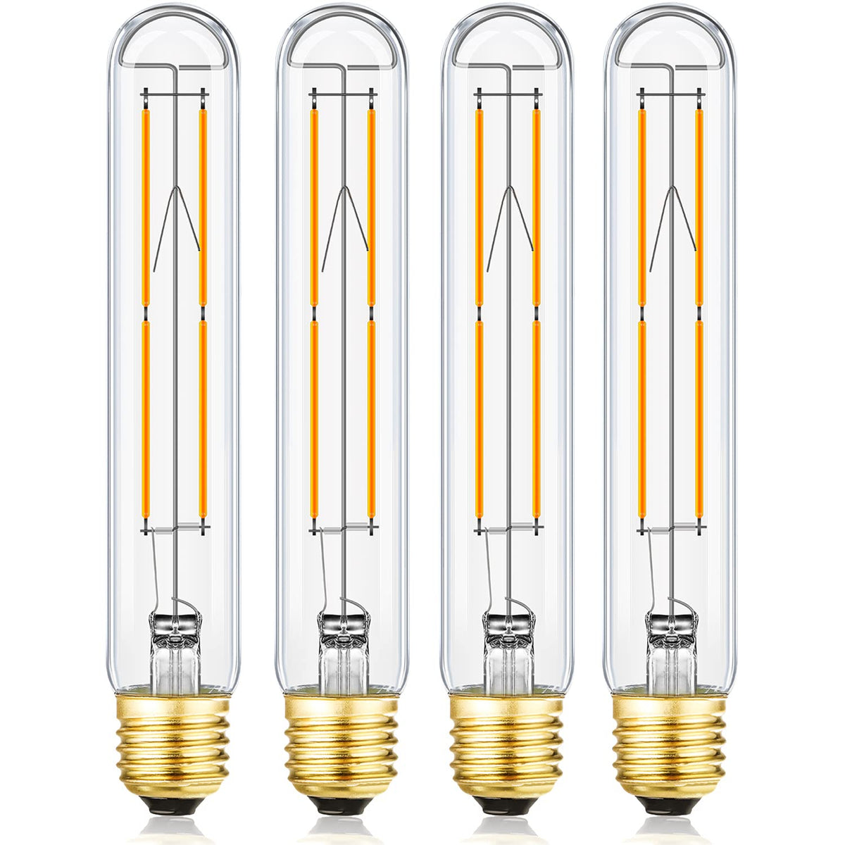 Leools 4-pack T10 LED bulb, front view, 2700K warm light ideal for vintage pendants.